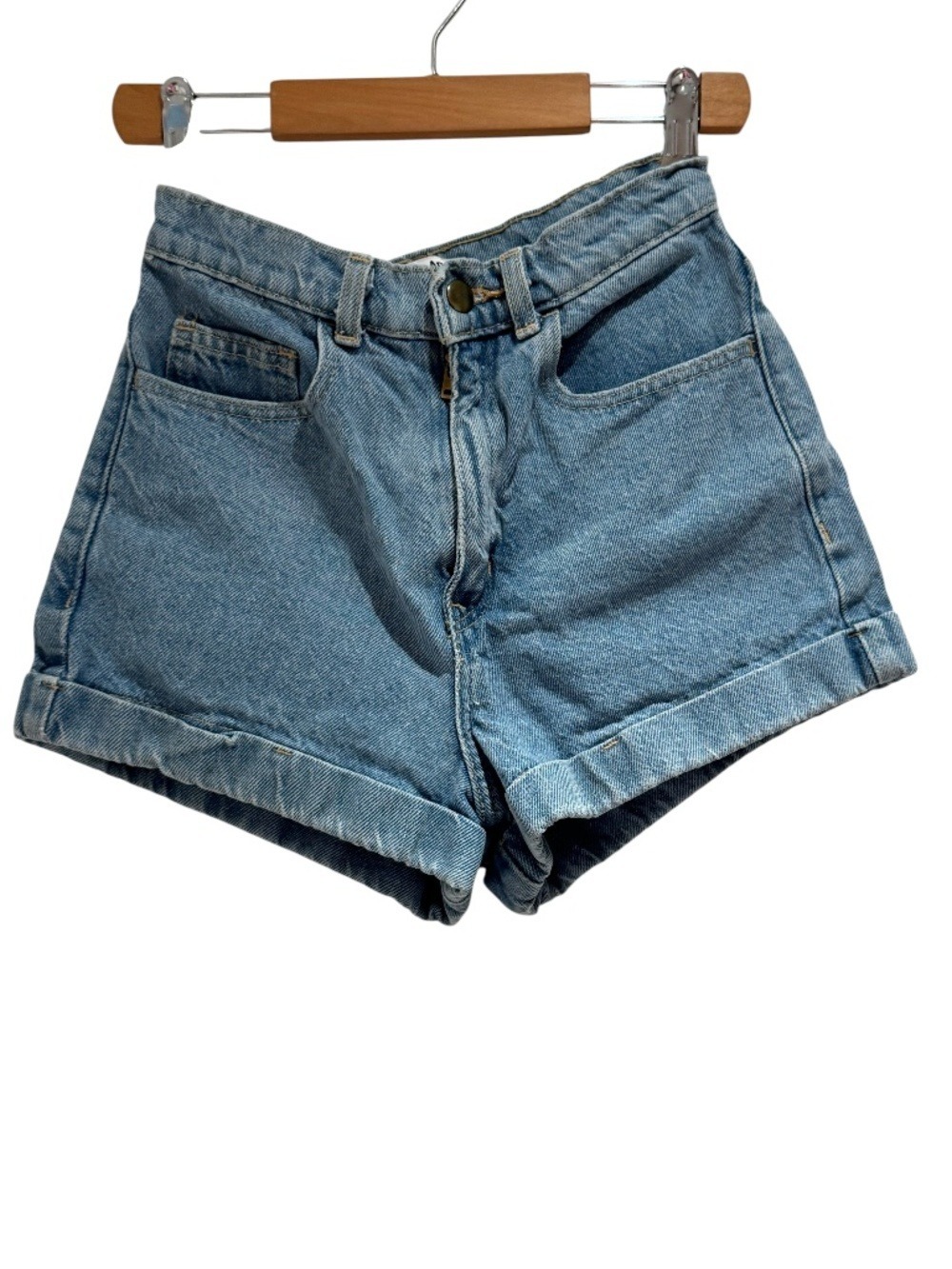 AMERICAN APPAREL Y2K medium blue high-waist denim jean shorts - size 25